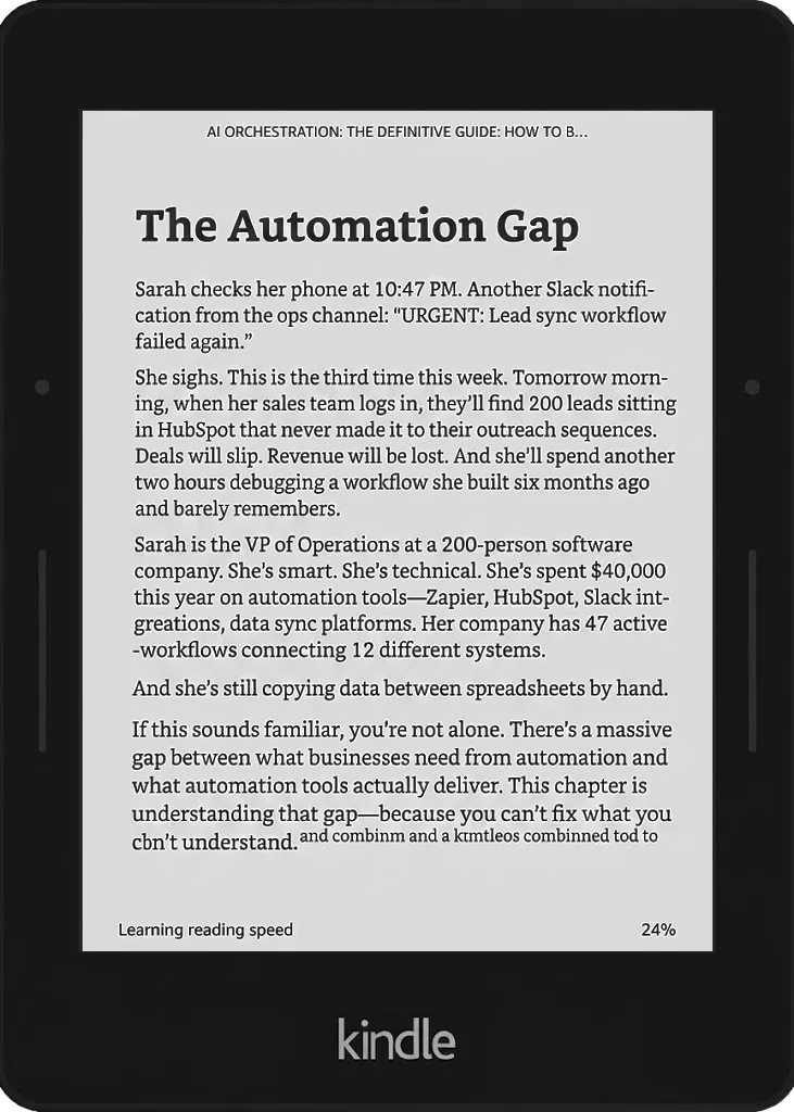 AI Orchestration: The Definitive Guide, shown on a Kindle